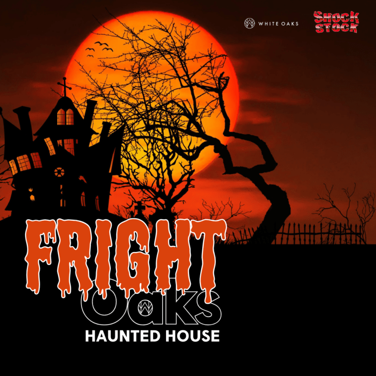 Event Webpage Image Fright Oaks Haunted House logo with spooky house image